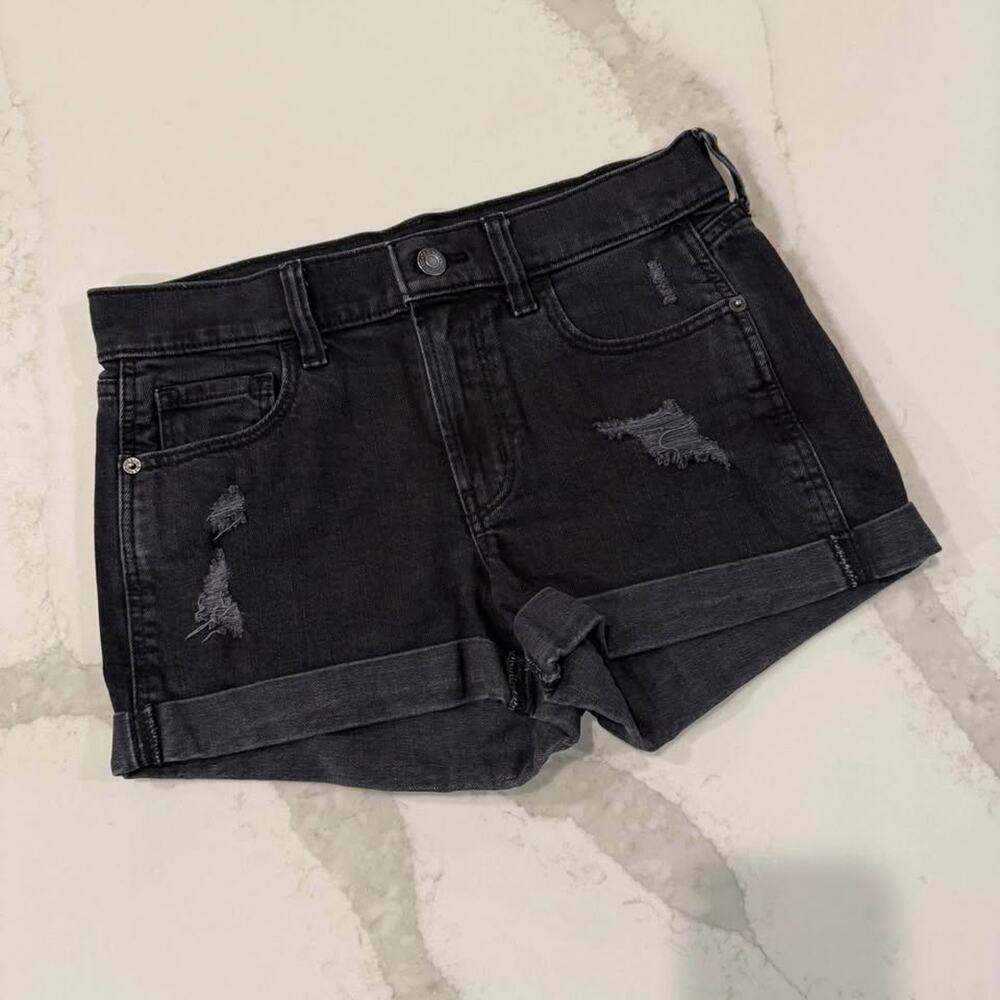Old Navy Denim Jean Boyfriend Shorts Women’s 0 Black Mid Rise Distressed Summer